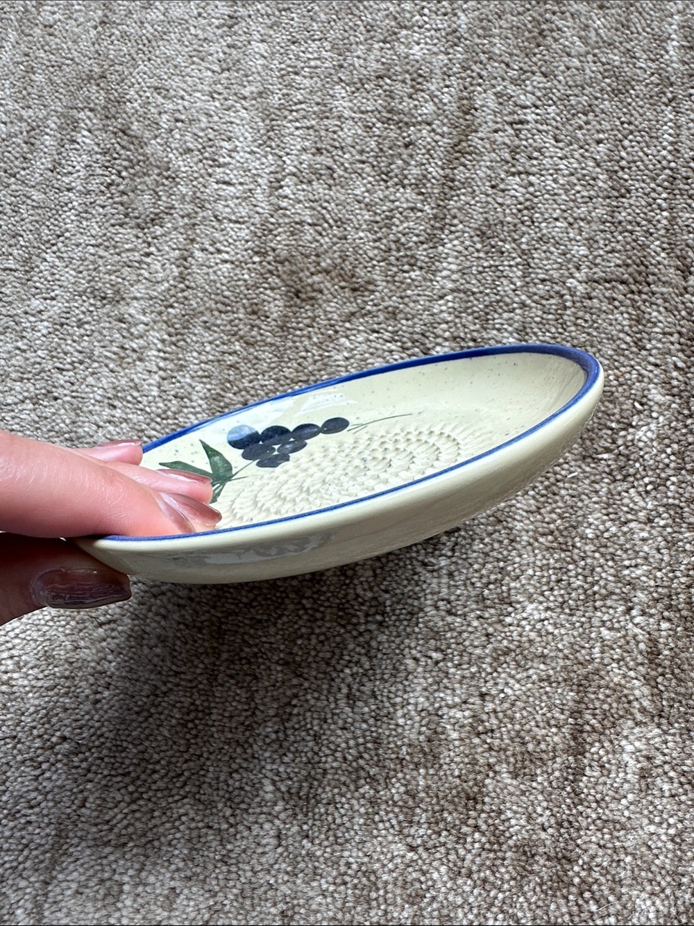Ceramic Berry Grind Plate in Cream with Blue Rim - Picture 4 of 4